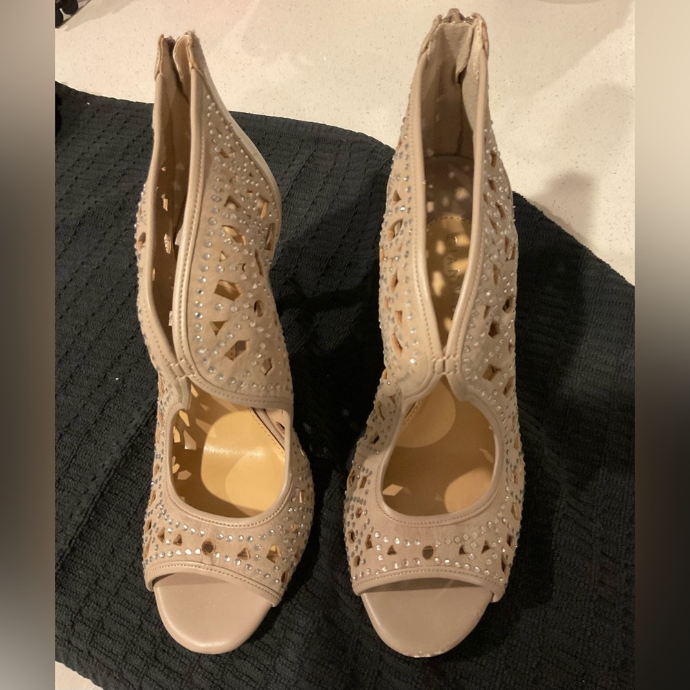 Gianni Bini Beige Peep-Toe Ankle Booties